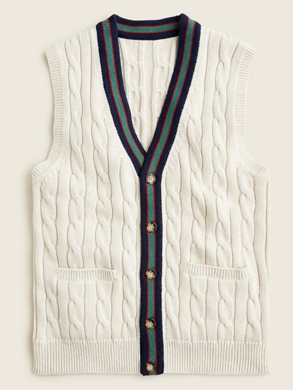 J. Crew Men's Cable Knit Varsity Sweater Vest Medium - Excellent Condition